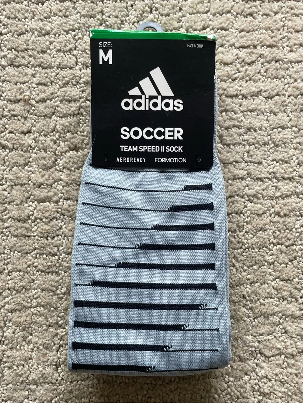 NWT Adidas Soccer Team Speed II Socks in Light Grey/Black/Light Onix Size M